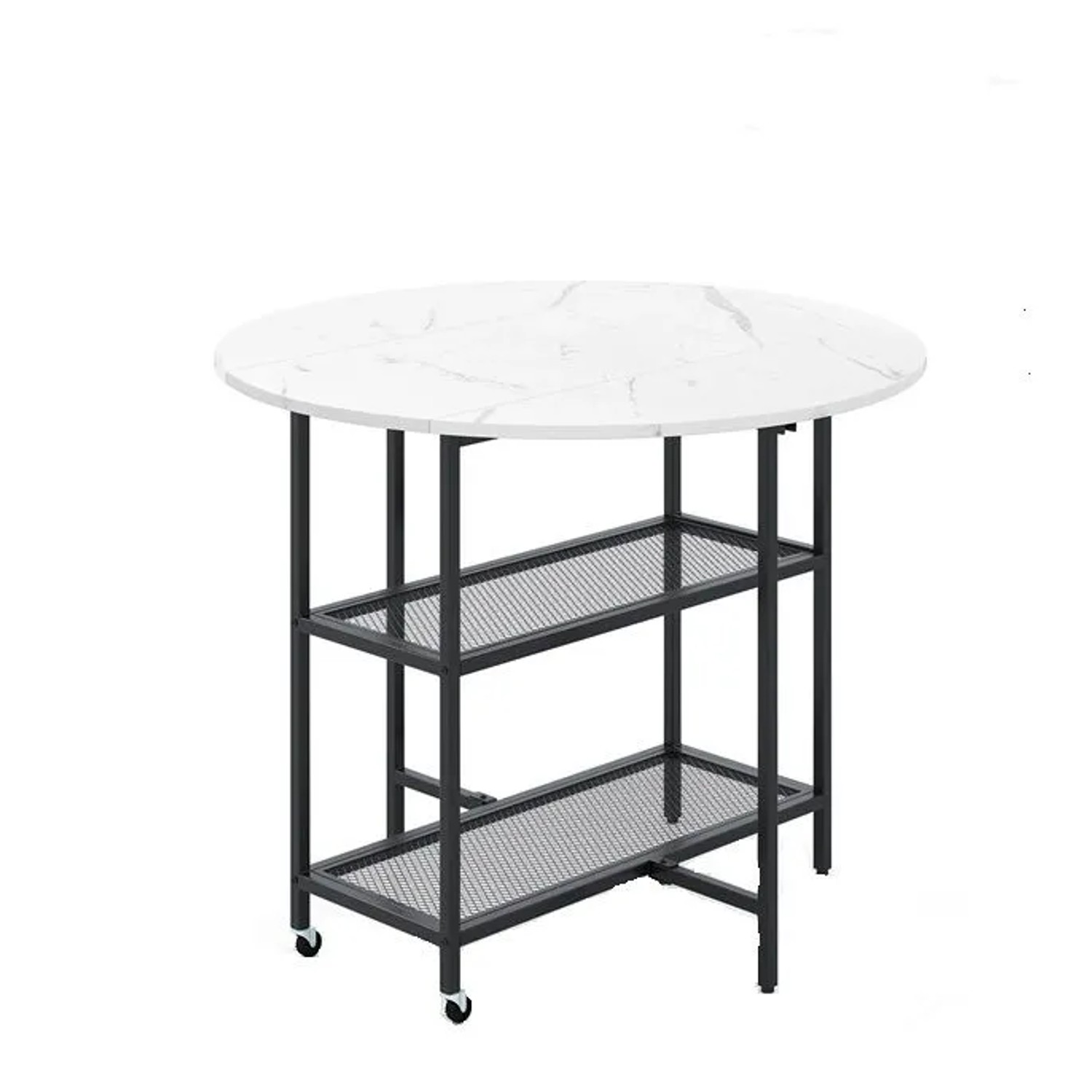 Costway Runder Esstisch Klappbar 2-4 Personen Marmor Optik Weiß