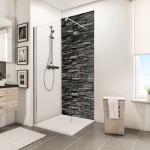 Schulte Duschrückwand ExpressPlus DecoDesign, Dekor Verbl. Anthrazit, 255x100 cm im Badezimmer.