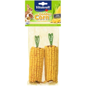 Vitakraft Golden Corn Maiskolben, 2 Stück Nager-Snack im Netz mit Halterung.