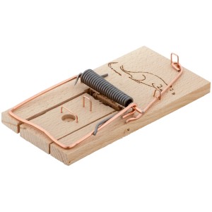 Holz-Rattenfalle mit Drahtbügel und Feder, klassische Schlagfalle für den Innen- und Außenbereich.