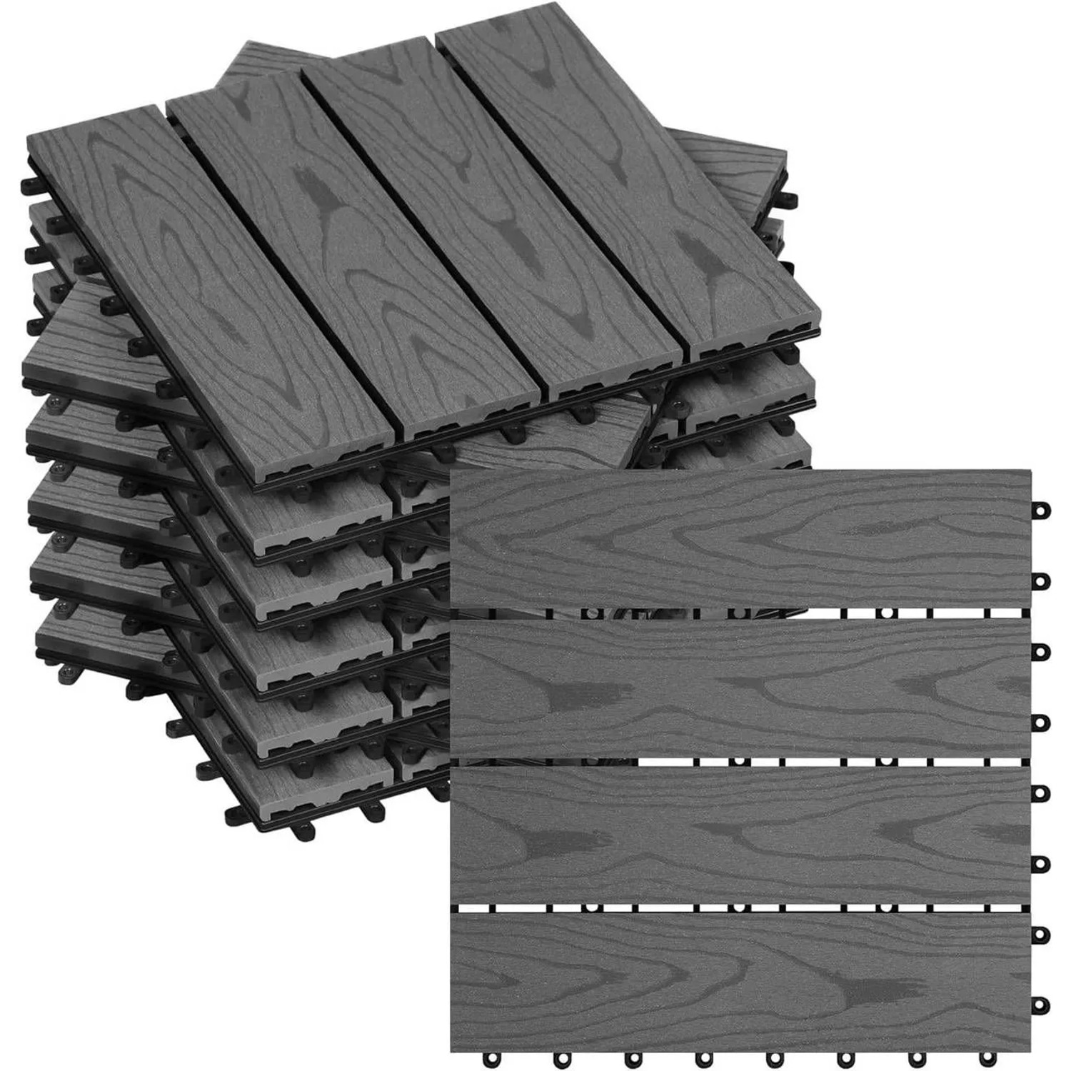 WOLTU WPC Terrassenfliesen Holzoptik Klicksystem 11 Stück/1 m² Grau