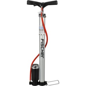 Fischer Standpumpe aus Alu mit Manometer für alle Ventile. Fahrradpumpe für schnelles Aufpumpen.