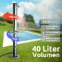 DELUKE Solardusche 40L im Garten mit Pool, Warm-Kalt-Regler, solare Wassererwärmung.