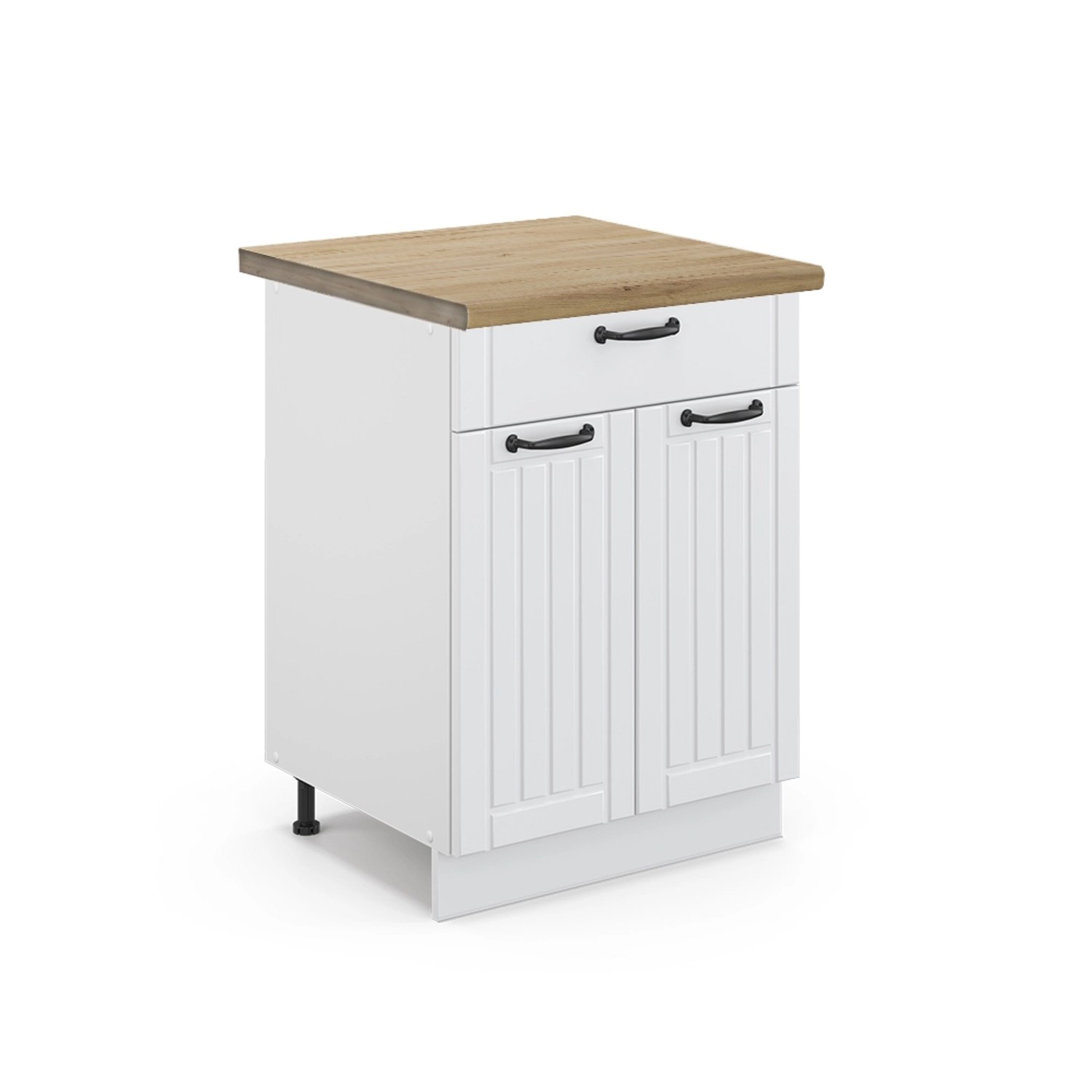 Vicco Küchenunterschrank Fame-Line Weiß Landhaus/Weiß 60 cm mit Schublade AP Eiche
