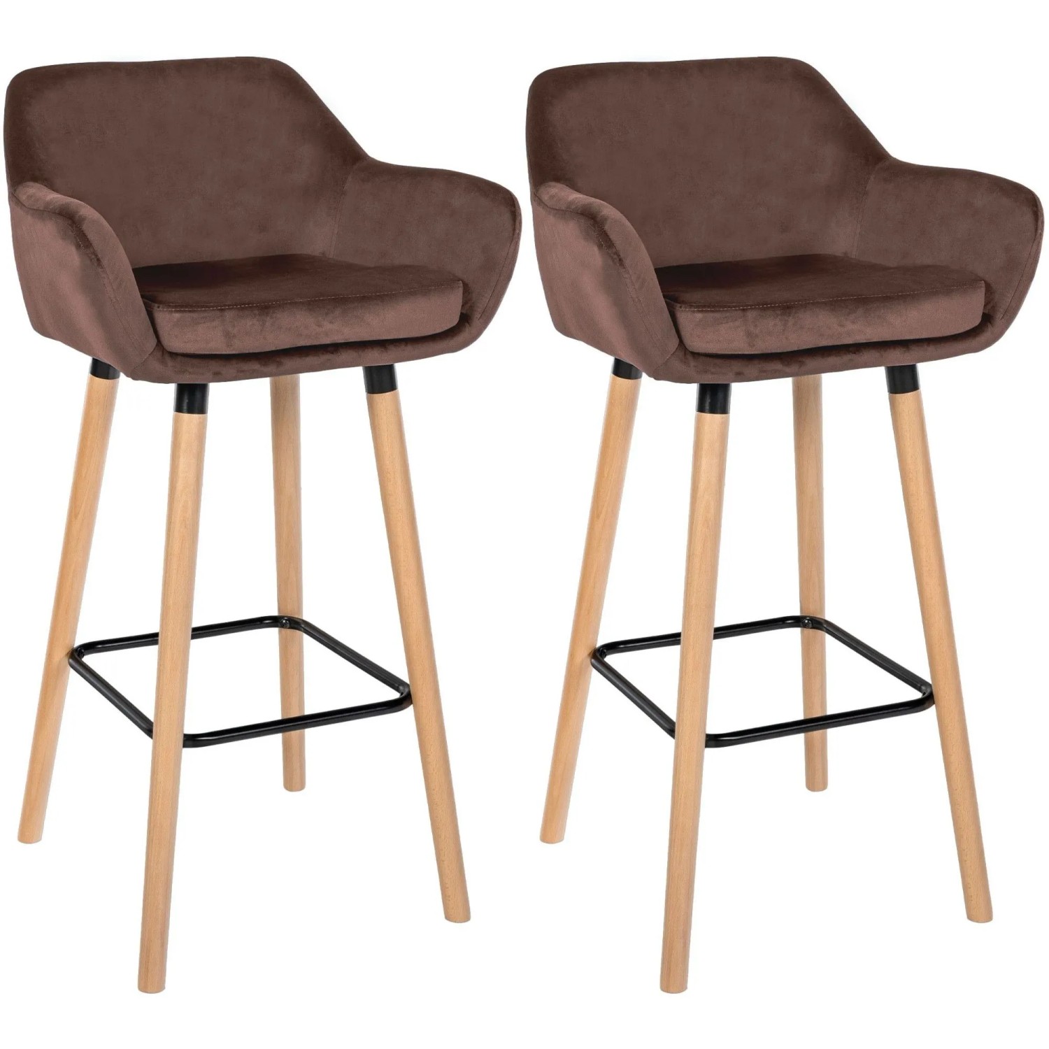 DELUKE 2er Set Barhocker MIRID Samt Coffee 55x46x99cm Barstuhl Mit Lehne Tresenhocker Tresenstuhl