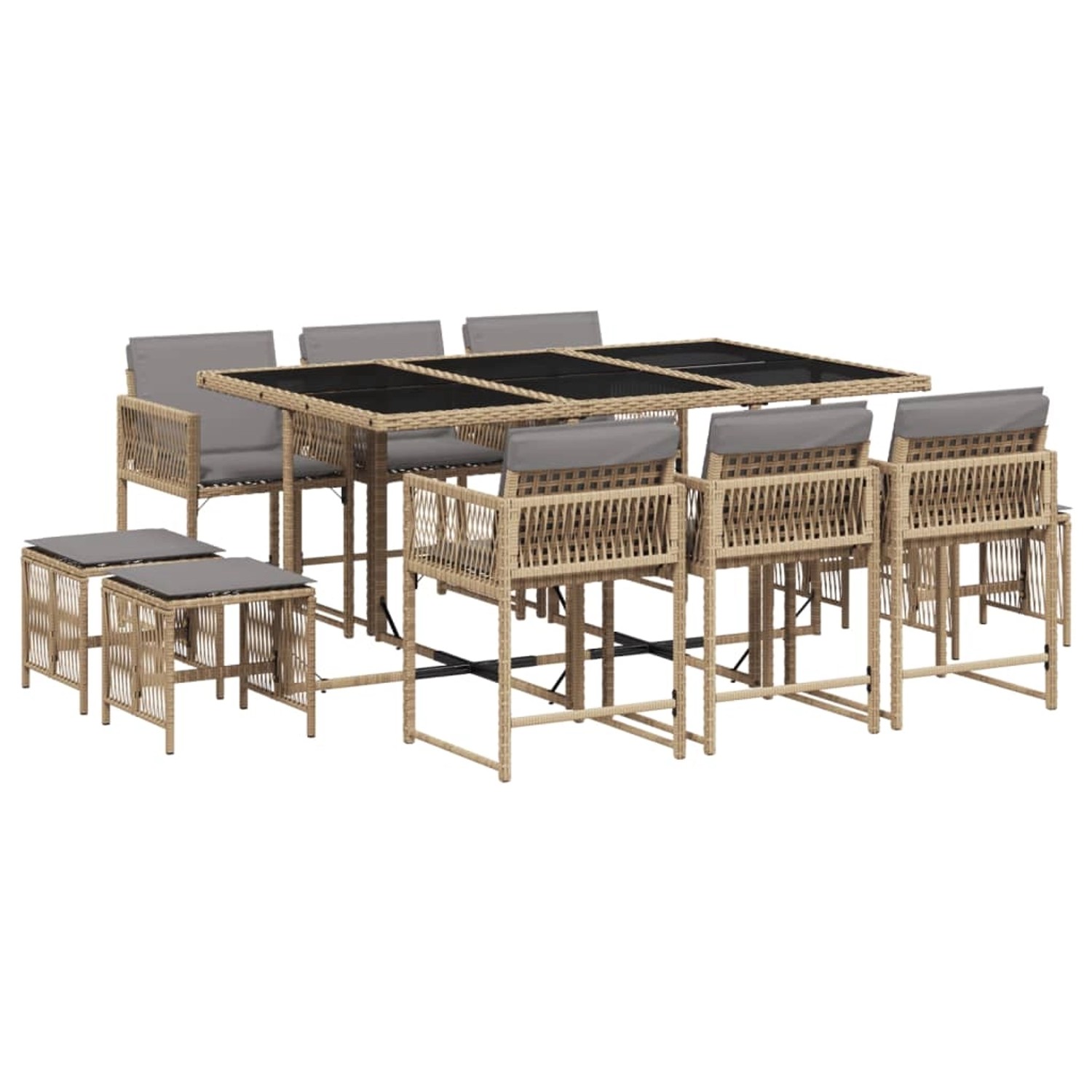 vidaXL 11-Tlg Garten-Essgruppe mit Kissen Beigemischung Poly Rattan 3211512 günstig online kaufen