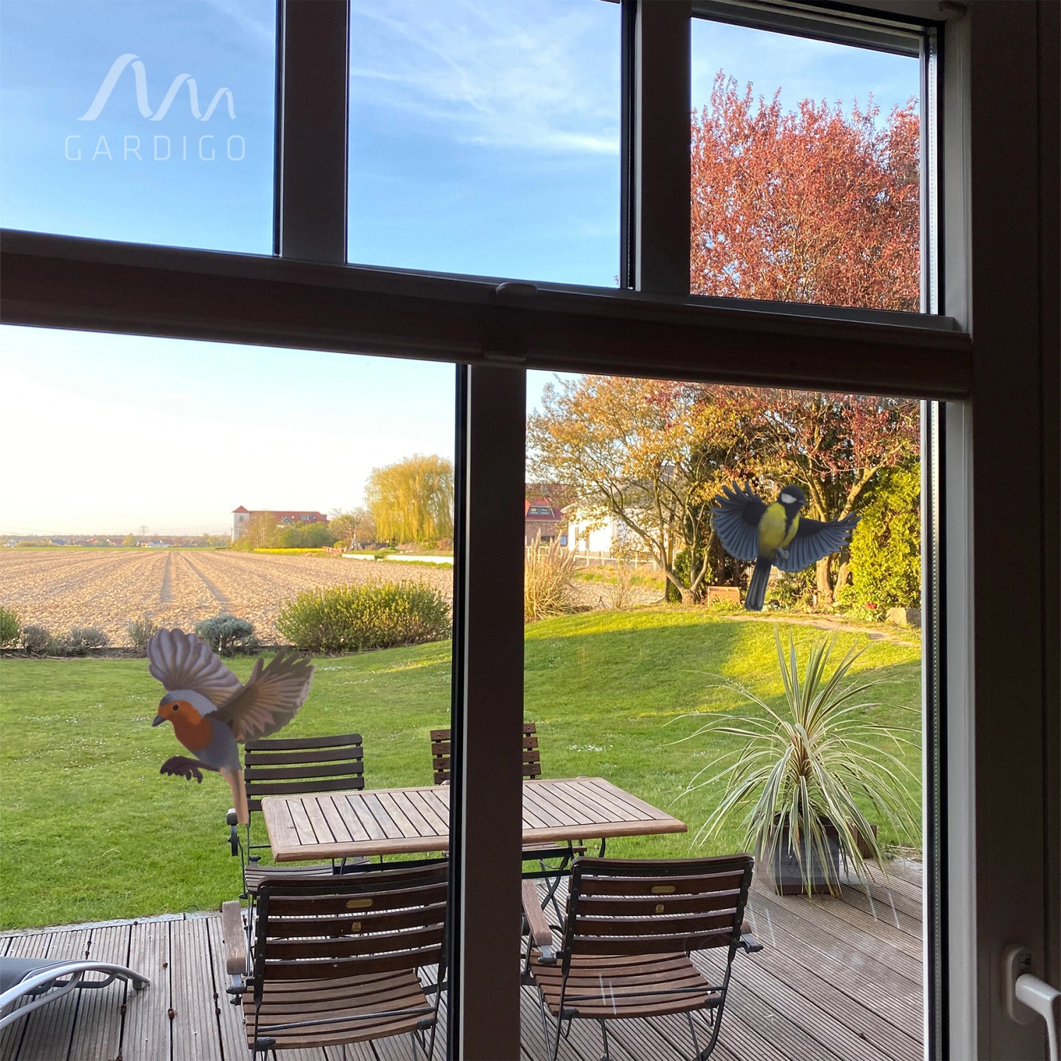 Gardigo Vogel Silhouetten „Heimische Vögel“ auf Fenster, zur Vogelabwehr und als Dekoration.