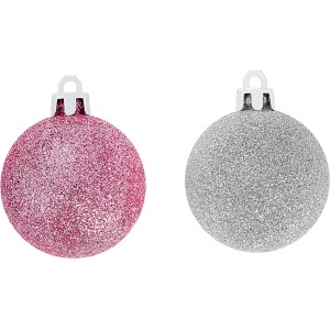 Weihnachtskugeln Set: Pinke und silberne Christbaumkugeln mit Glitzer.