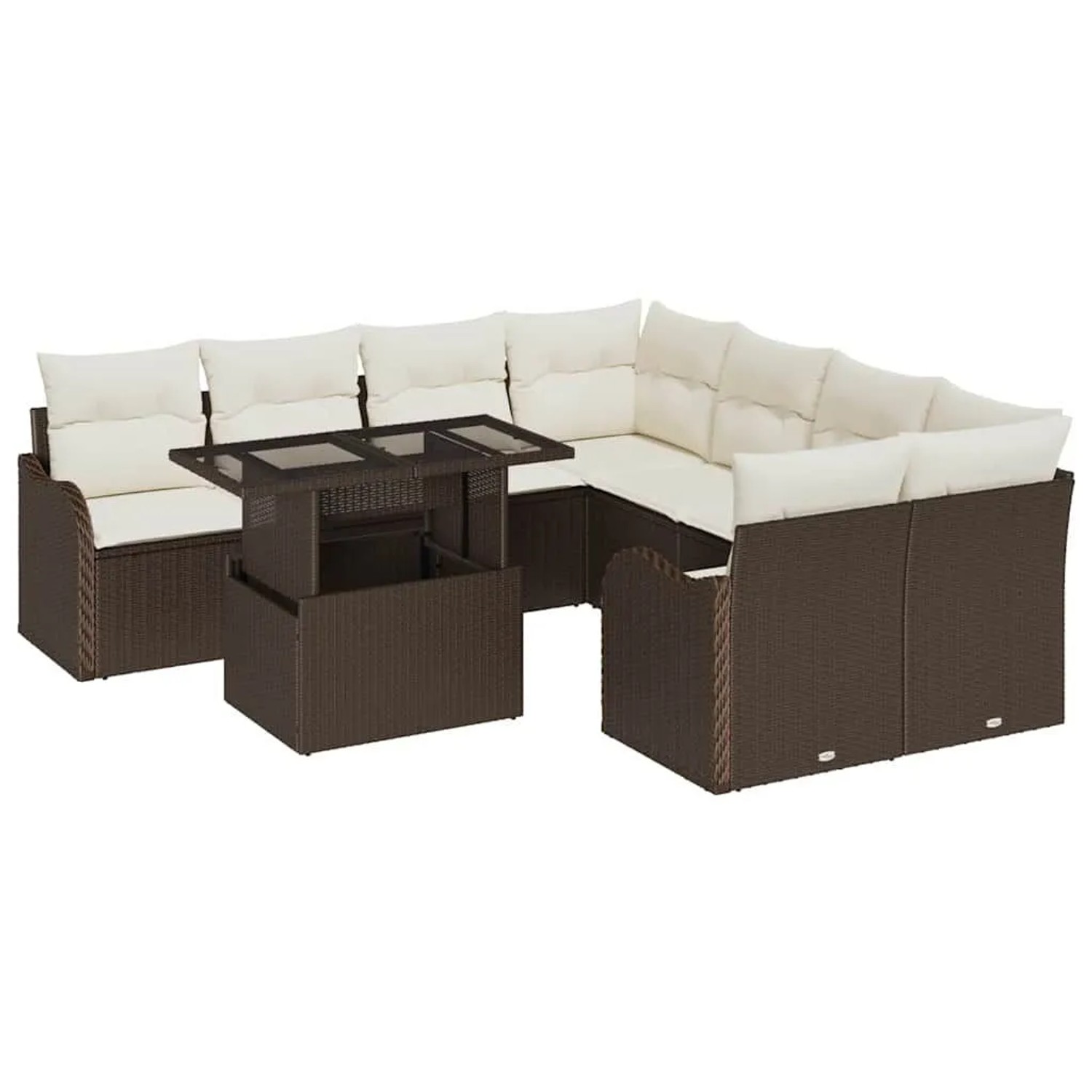 Thumbnail - vidaXL Gartensofa-Set mit Kissen mit Kissen 9 Stk Braun Polyrattan 3357171