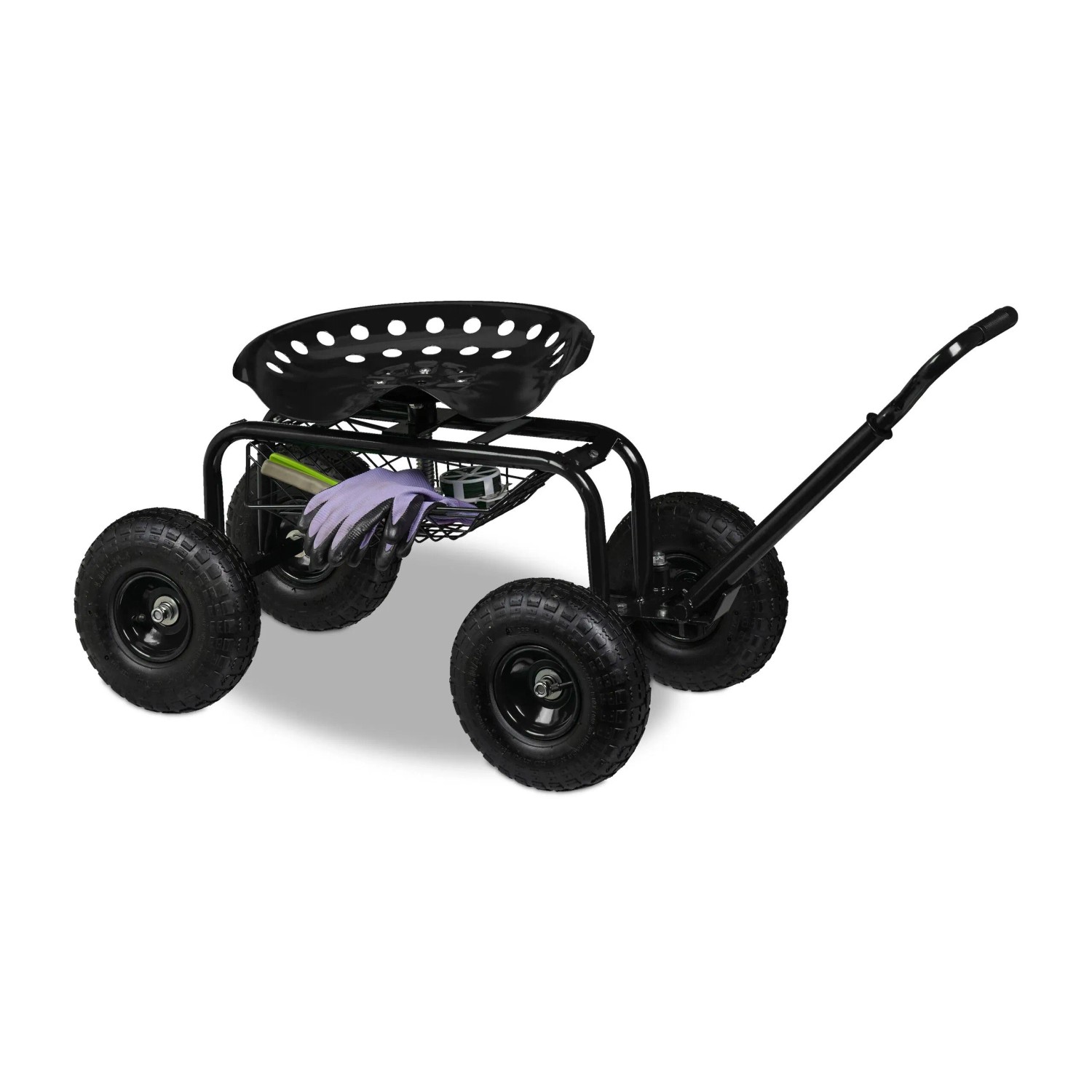 Relaxdays Gartenrollsitz Stahl Schwarz Fahrbar Höhenverstellbar mit Stauraum 45 cm x 43 cm x 82 cm 13,7 kg