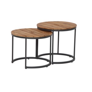 Siena Garden Gartentische, 2er Set, rund, braun, 50x50 cm, Teakholz-Optik, Aluminiumgestell.