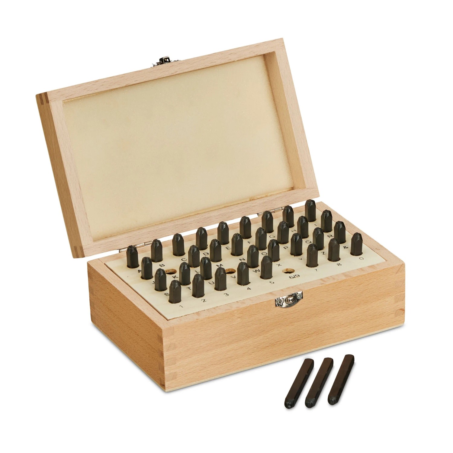 Relaxdays Schlagbuchstaben Set Stahl Holz Schwarz Natur 37 Tlg. 3 mm 7 cm x 18 cm x 11,5 cm 0,9 kg