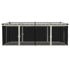 Cremefarbener vidaXL Pavillon 6x3 m mit Stahlrahmen und Netzseitenwänden.