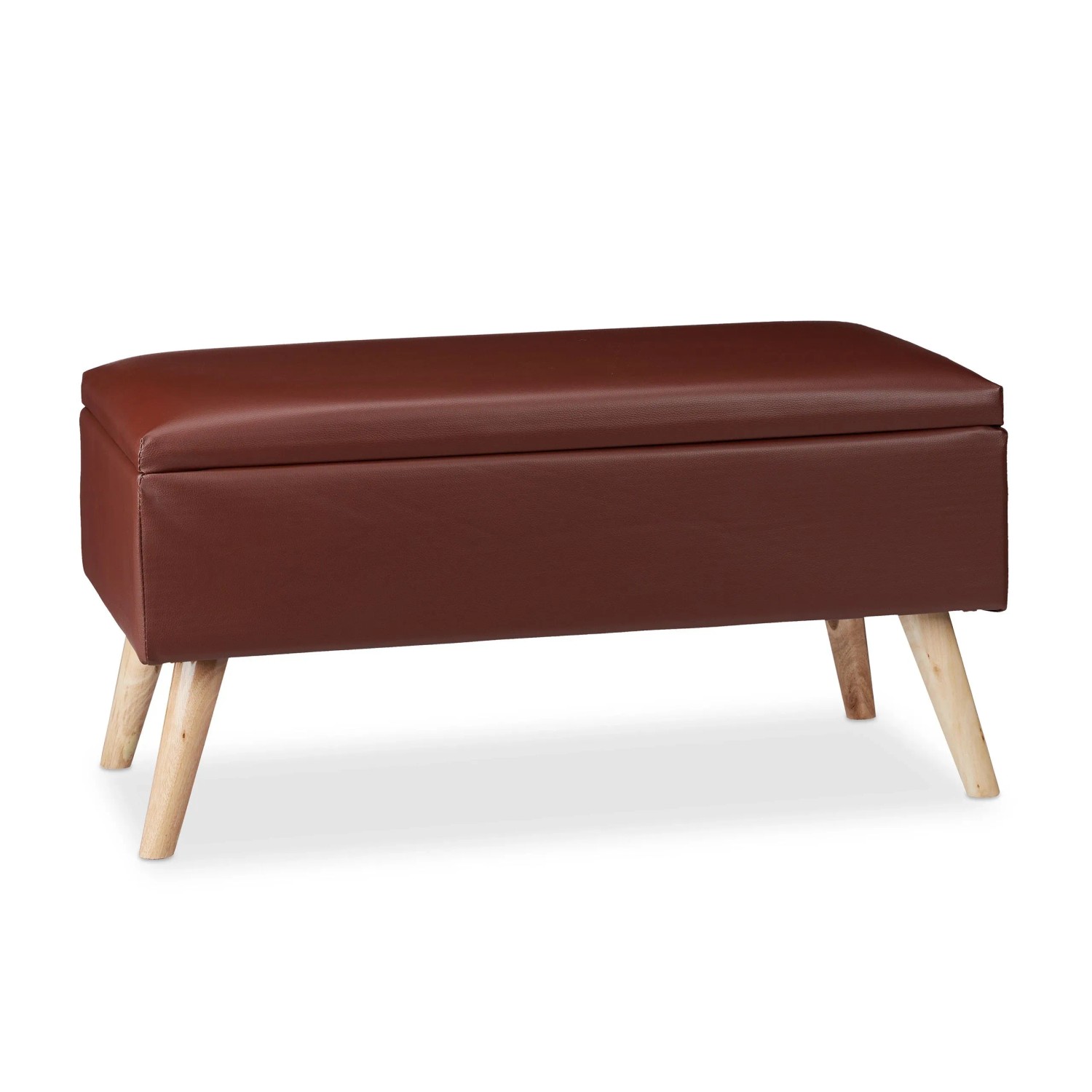 Relaxdays Sitzbank Kunstleder Eukalyptusholz MDF Braun Mit Stauraum 40 cm x 80 cm x 39,5 cm 10,7 kg
