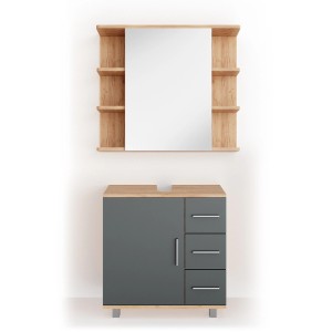Vicco Badmöbel-Set Ilias in Eiche/Anthrazit mit Spiegelschrank und Waschbeckenunterschrank.