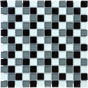 Mosaikmatte aus Glas in Schwarz, Grau und Weiß, 30x30 cm. Ideal für Bad und Küche.