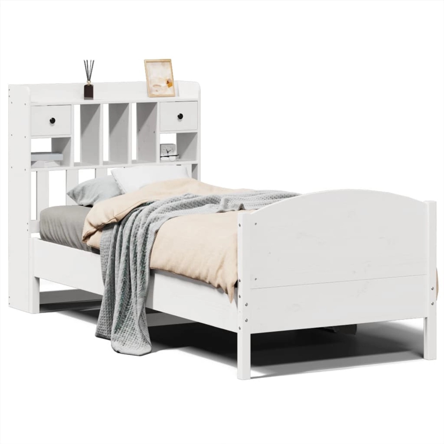 vidaXL Massivholzbett mit Regal ohne Matratze Weiß 90x200 cm Kiefer 3323162 günstig online kaufen