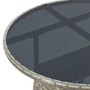 Runder, grauer Juskys Gartentisch Yoro aus Polyrattan mit Glasplatte, Durchmesser 80 cm.