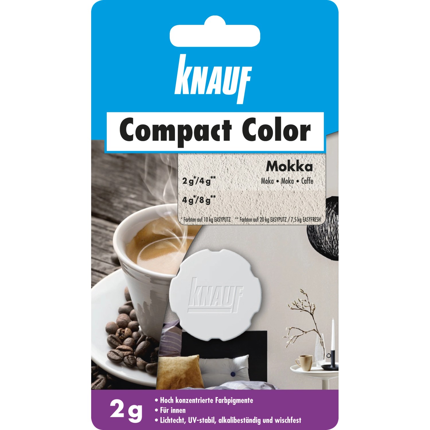Knauf Compact Color Mokka 2g Farbpigment für Putz, zur individuellen Farbgestaltung von Innen- und Außenbereichen.