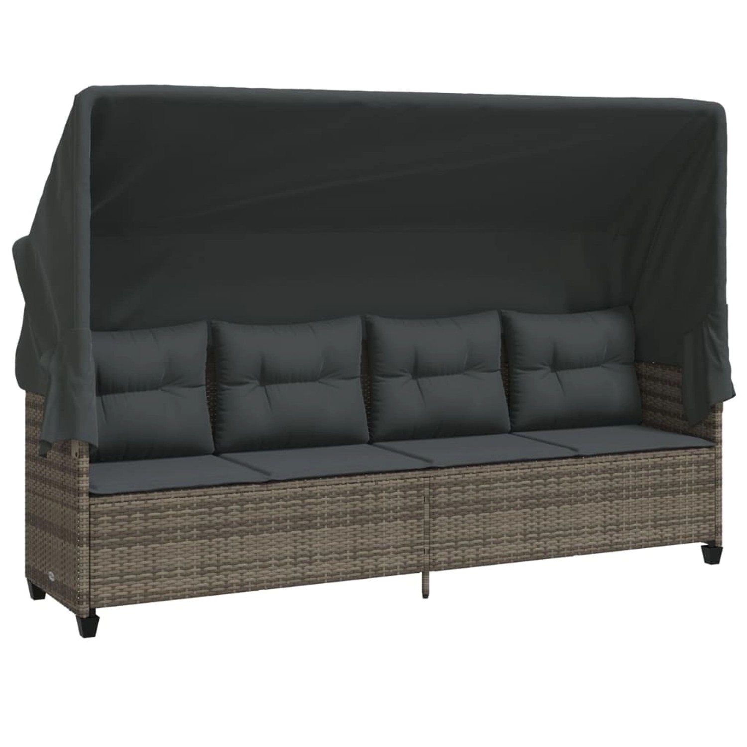 vidaXL Sonnenliege mit Dach und Kissen Grau Poly Rattan 368337