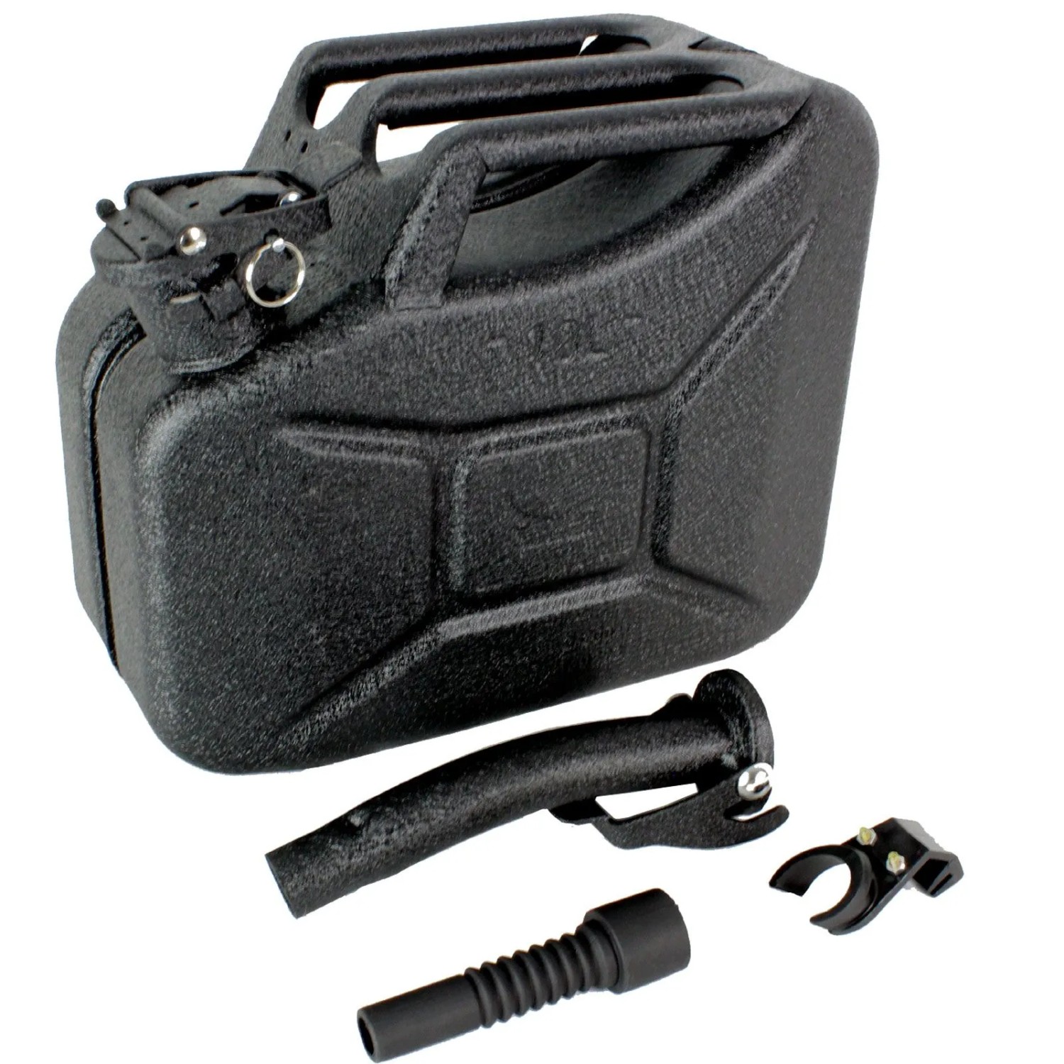 TRUTZHOLM 1x Kraftstoffkanister 10 L Hammerschlag Kratzfest Mit Ausgießer Und Halter Schwarz