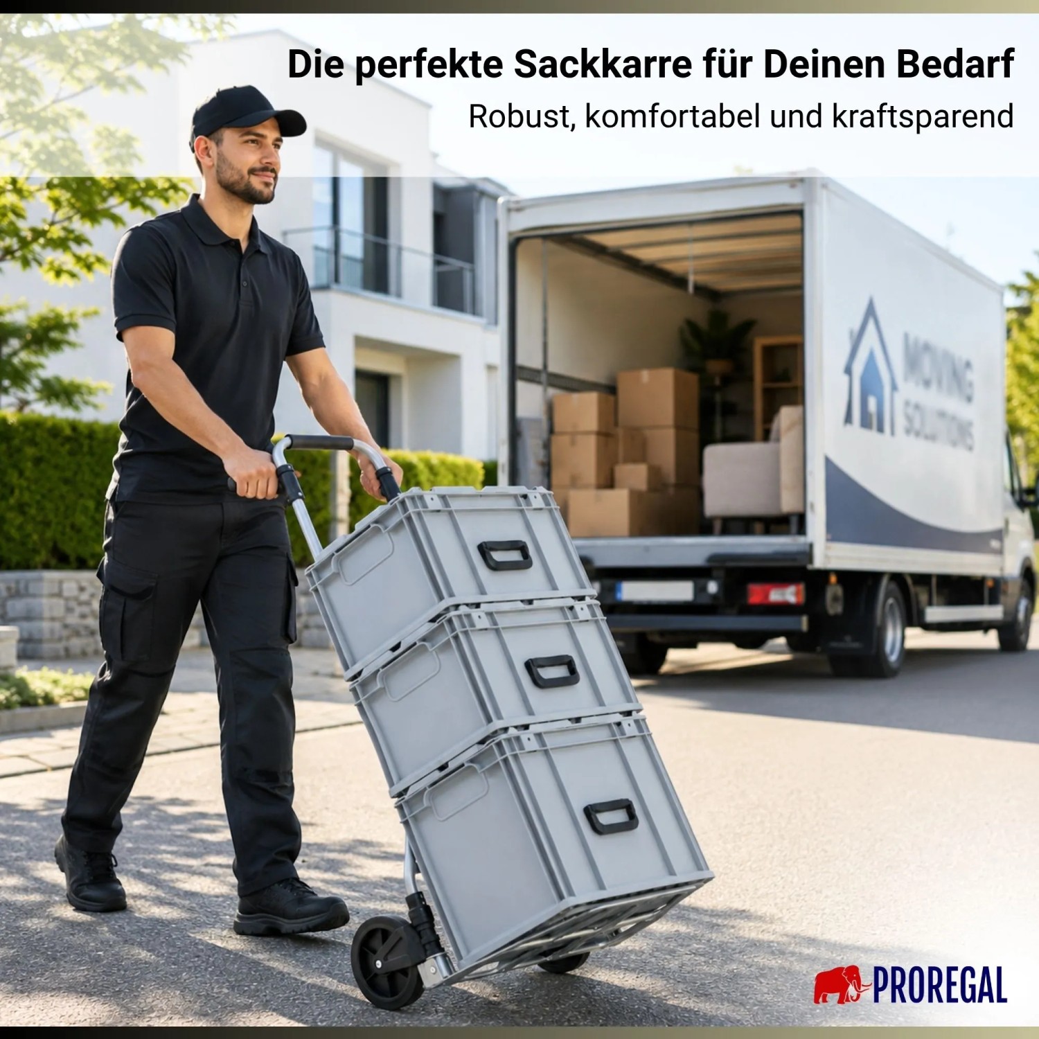 PROREGAL Klappbare Profi-Sackkarre ELEPHANT 112x49x52cm Traglast 150kg Aluminiumrahmen TRR Fachgummiräder Silber_2
