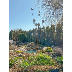 Kobolo Gartenstecker BOULES mit Edelstahlkugeln in Rostoptik, Höhe 209 cm, als Gartendeko.
