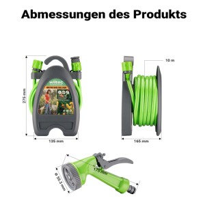 Wiltec Mini Schlauchabroller 10M Schlauchtrommel Gartenschlauch Aufroller