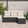 Schwarzes 4-teiliges Garten-Sofa-Set aus Rattan mit hellen Kissen von vidaXL.
