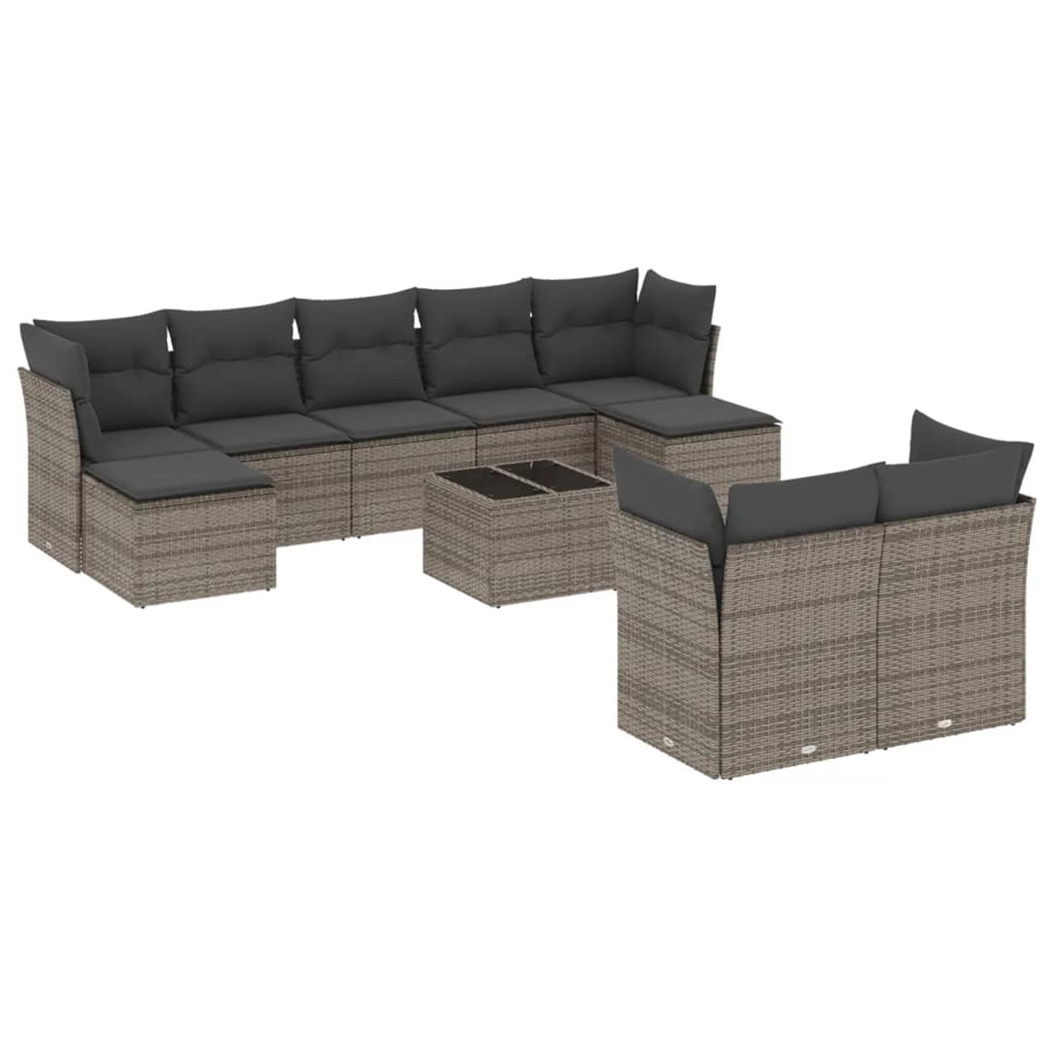 vidaXL 10-tlg Garten-Sofagarnitur mit Kissen Grau Poly Rattan Modell 49 günstig online kaufen