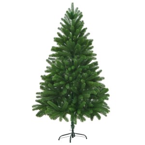 Künstlicher, grüner Weihnachtsbaum (210 cm) mit naturgetreuen Nadeln auf einem schwarzen Stahlfuß.