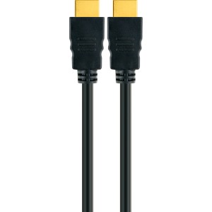 Schwaiger High-Speed-HDMI Kabel mit Ethernet, schwarzes Anschlusskabel mit goldenen Steckern.