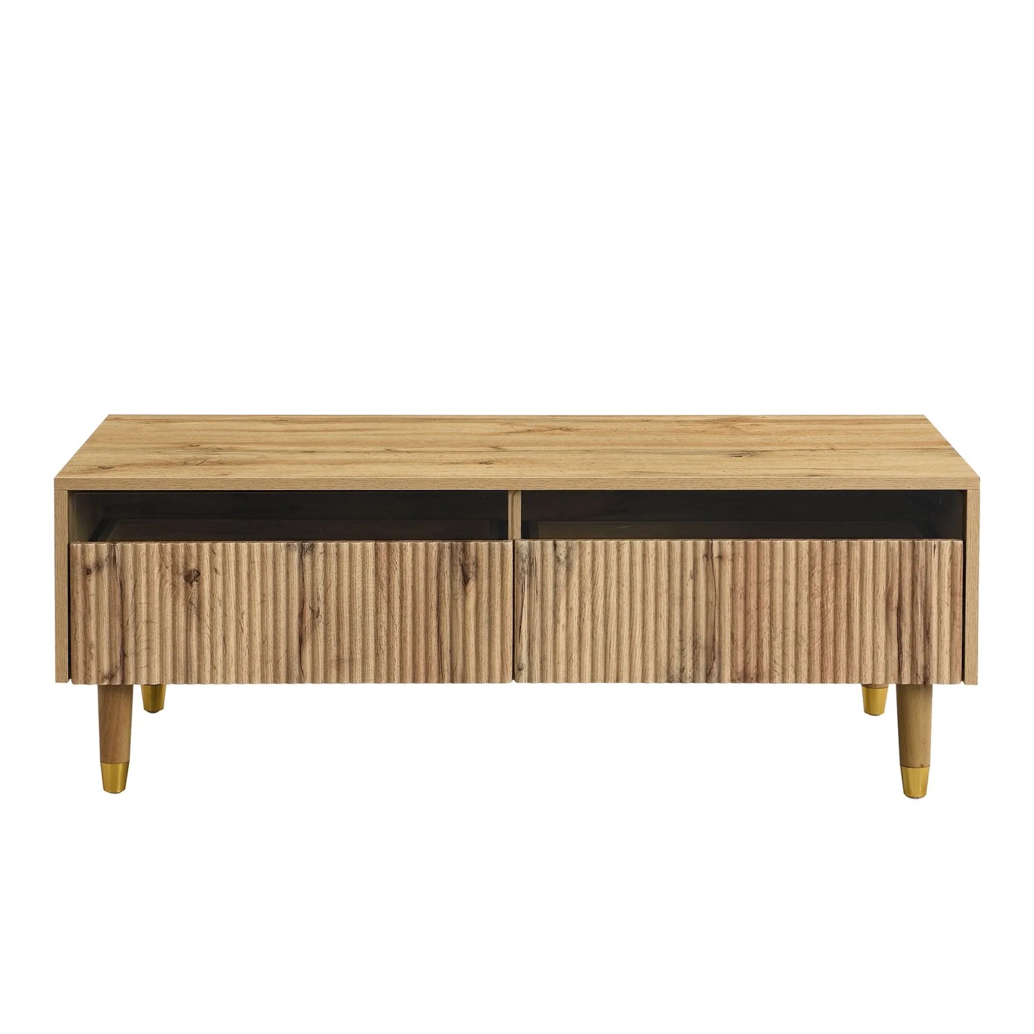 Okwish Couchtisch 2 Schubladen/Farbwechselnden Led-Lichtstreifen 110 × 50 Cm Natur