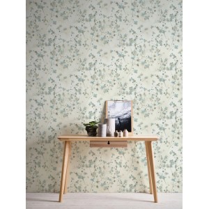 Livingwalls Tapete mit zartem Blumenmuster in Blau, Weiß und Grau für eine stilvolle Wandgestaltung.