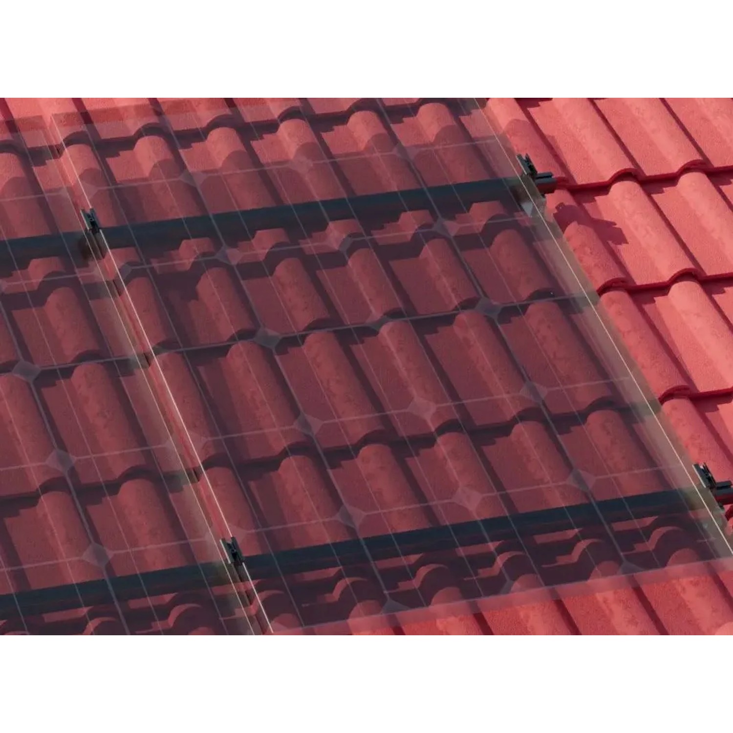 Absaar Solar Mittelklemme zur Paneel-Befestigung auf einem Dach mit roten Ziegeln.
