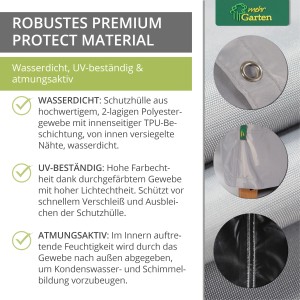 Detailansicht der Mehr Garten Schutzhülle für Loungesessel: wasserdicht, UV-beständig und atmungsaktiv.