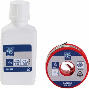 LUX Installations-Weichlöt-Set: 100g Lötdraht und 30g Flussmittel für Kupferrohre.