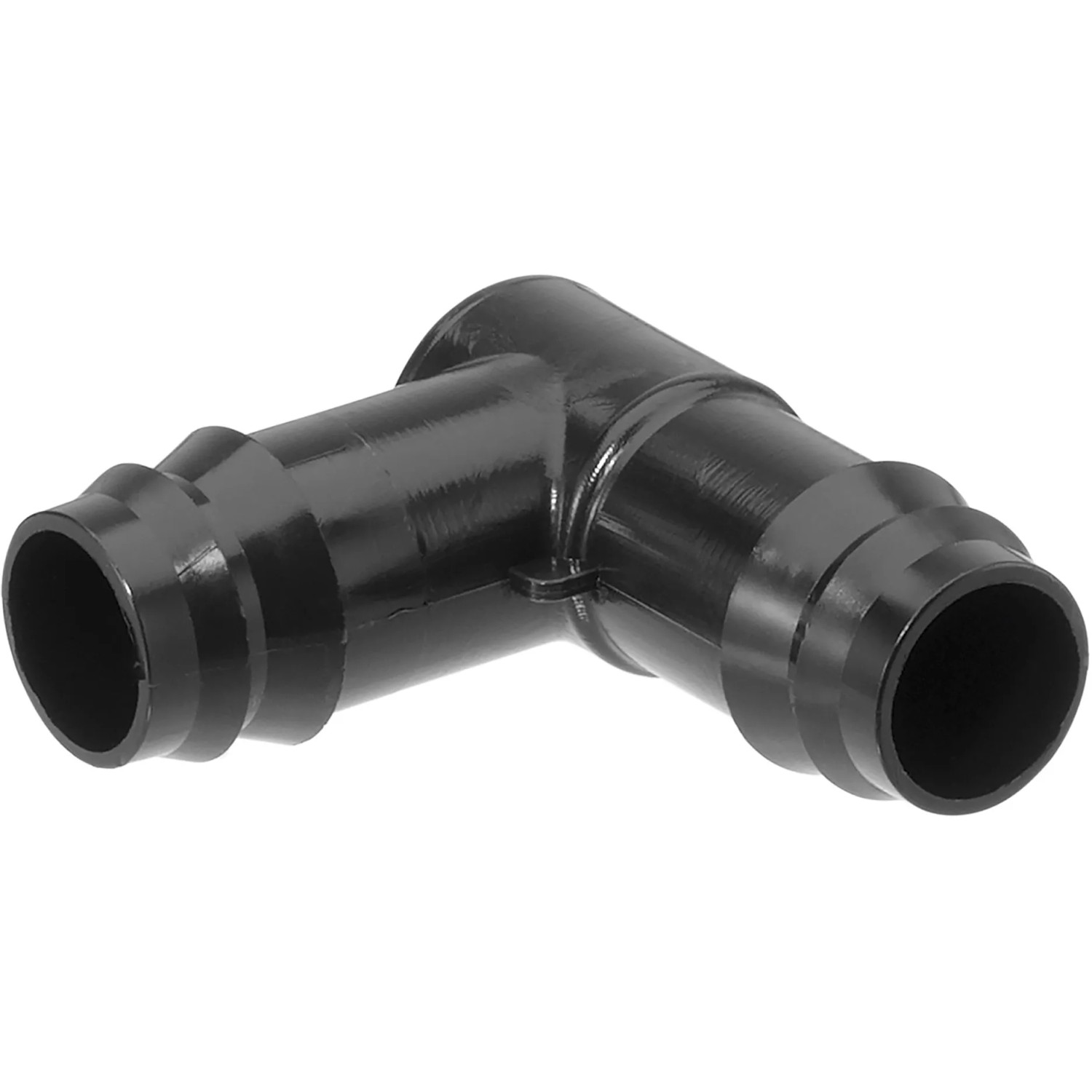 Schwarzes L-Stück für Geka Drip-Set Bewässerungssystem, 16 mm Durchmesser.