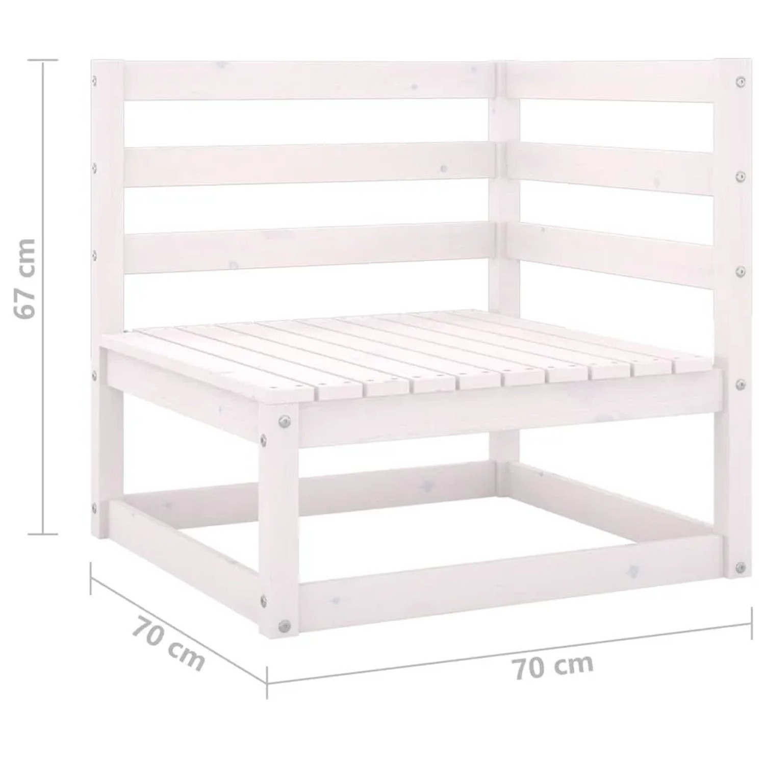 Weißes Garten-Ecksofa aus Kiefernholz (2er-Set) für den Außenbereich.