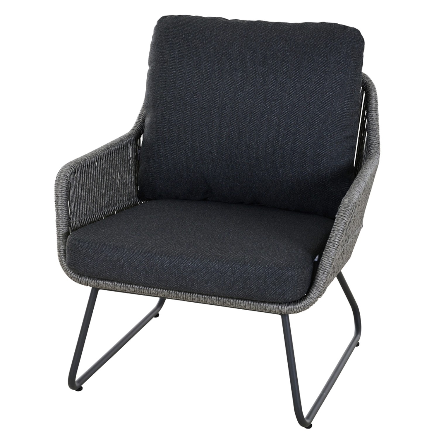 Grauer Loungesessel aus dem 4-teiligen Siena Garden Kansas Lounge-Set mit anthrazitfarbenem Gestell.