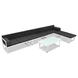 vidaXL 5-tlg. Garten Lounge Set aus Textilene und Aluminium in Schwarz mit Tisch.