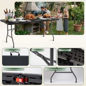 Sekey Klapptisch Campingtisch Klappbar Kunststoff 150cm Schwarz