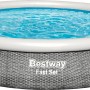 Bestway Fast Set Pool, Ø 396 cm, mit Rattan-Optik und Filterpumpe.