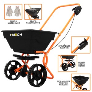 Monstershop 25L Streuwagen für Saatgut, Dünger und Salz mit Zubehör.