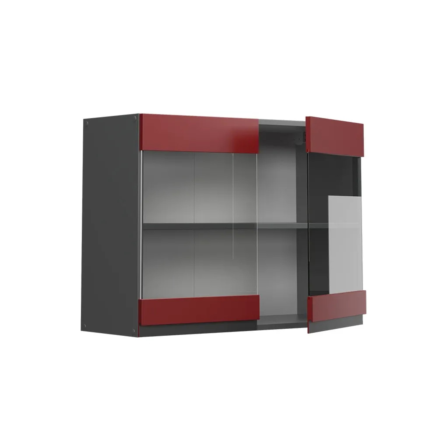 Vicco Küchenglasschrank R-Line, rot/anthrazit, 80 cm. Hängeschrank mit Glastüren für die Küche.