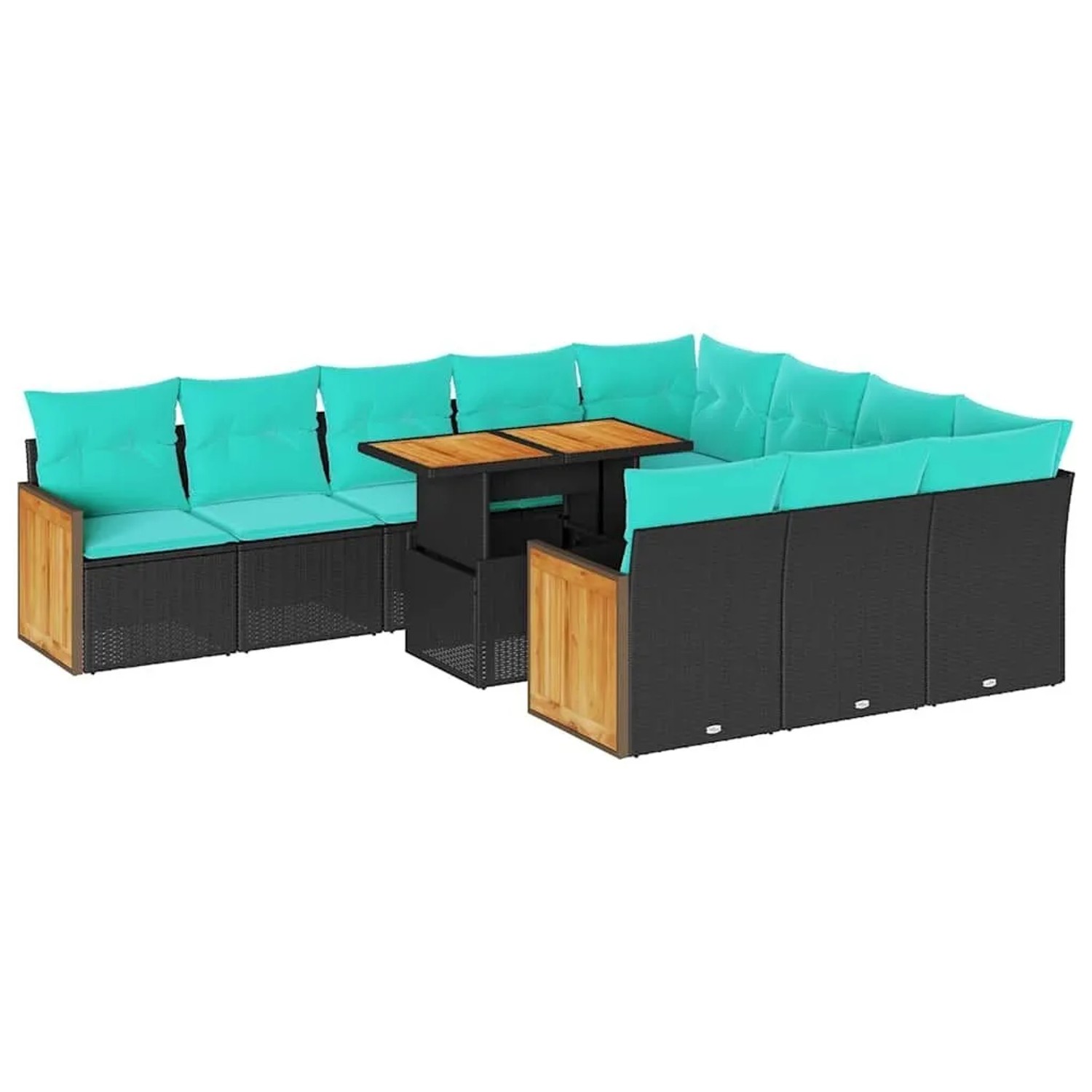 vidaXL 11 Tlg Garten-Sofagarnitur mit Kissen Schwarz Poly Rattan 3327760