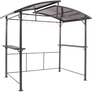 Anthrazitfarbener Grillpavillon Antigo 150x245 cm mit Ablagen und Hakenleiste.
