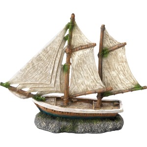 Ebi Dekor Segelschiff, 20cm, Dekofigur für Aquarien. Detailreiche Nachbildung mit Segeln und leichter Patina.