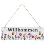 Buntes Willkommen Türschild aus Holz mit Blumenmuster, 29,5 cm, für frühlingshafte Deko.