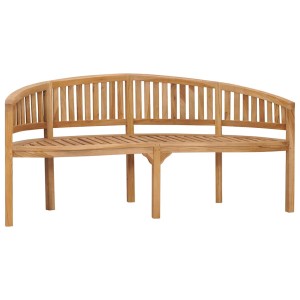 Elegante Bananenbank aus Teak Massivholz, 180 cm breit, für Garten und Terrasse.